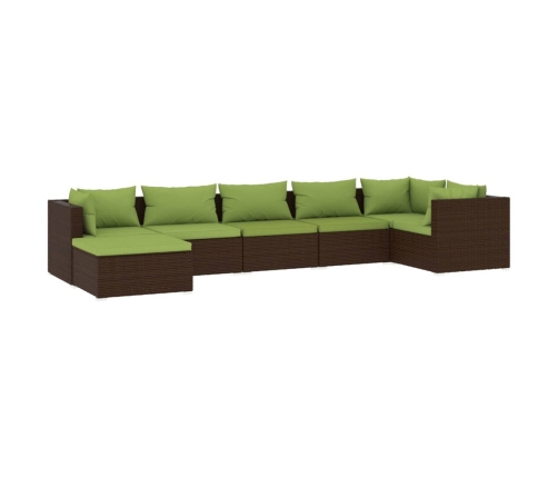 Set muebles de jardín 7 piezas y cojines ratán sintético marrón
