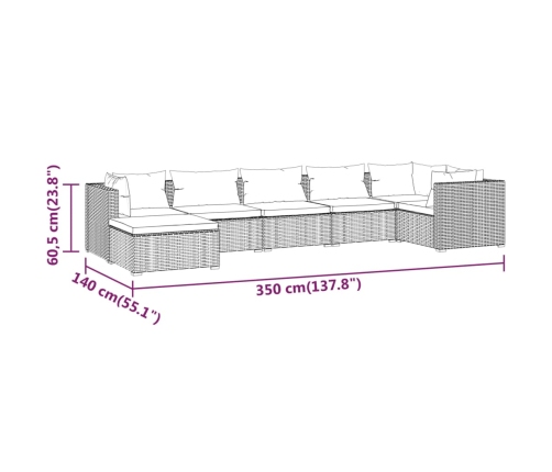 Set muebles de jardín 7 piezas y cojines ratán sintético marrón