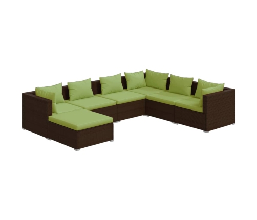 Set muebles de jardín 7 piezas y cojines ratán sintético marrón