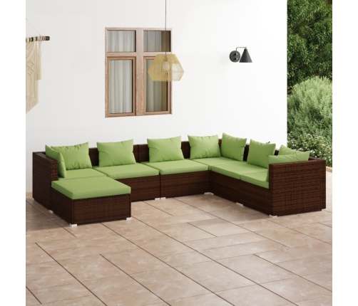 Set muebles de jardín 7 piezas y cojines ratán sintético marrón