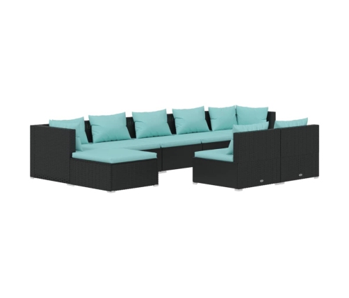 Set de muebles de jardín 9 pzas y cojines ratán sintético negro