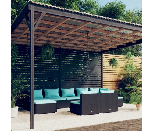 Set de muebles de jardín 9 pzas y cojines ratán sintético negro