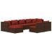 Set muebles de jardín 9 piezas y cojines ratán sintético marrón