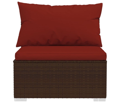 Set muebles de jardín 9 piezas y cojines ratán sintético marrón