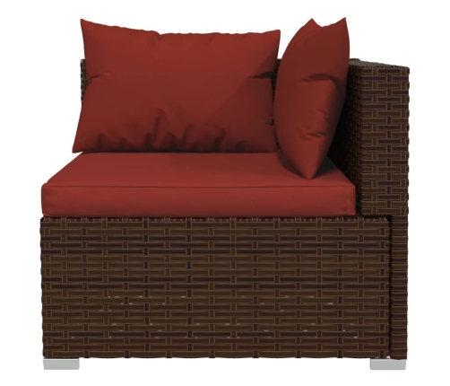 Set muebles de jardín 9 piezas y cojines ratán sintético marrón