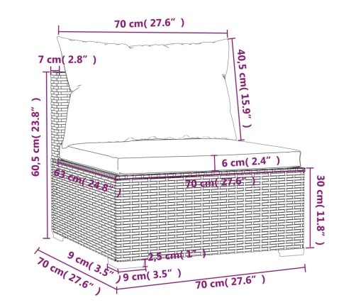 Set muebles de jardín 9 piezas y cojines ratán sintético marrón