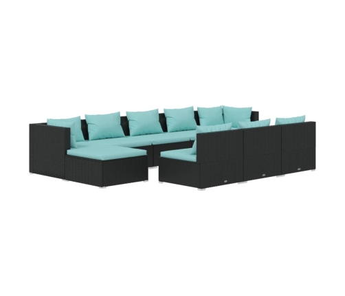 Set de muebles de jardín 10 pzas cojines ratán sintético negro