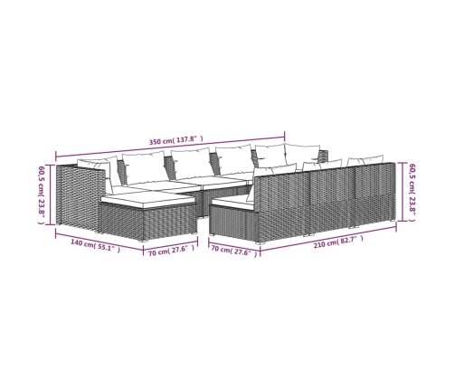 Set de muebles de jardín 10 pzas cojines ratán sintético negro