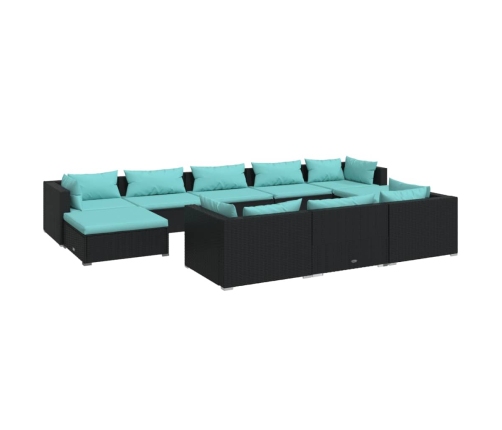 Set de muebles de jardín 10 pzas cojines ratán sintético negro