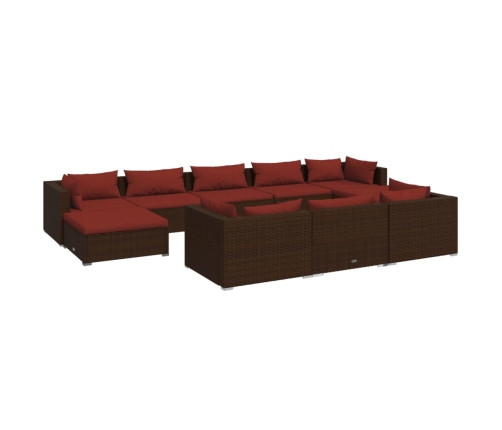 Set muebles de jardín 10 pzas y cojines ratán sintético marrón