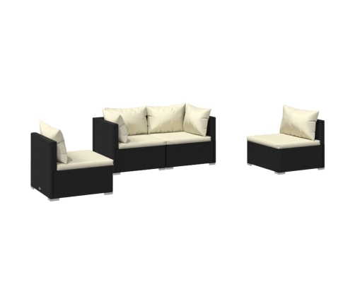 Set de muebles de jardín 4 pzas y cojines ratán sintético negro