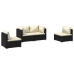 Set de muebles de jardín 4 pzas y cojines ratán sintético negro