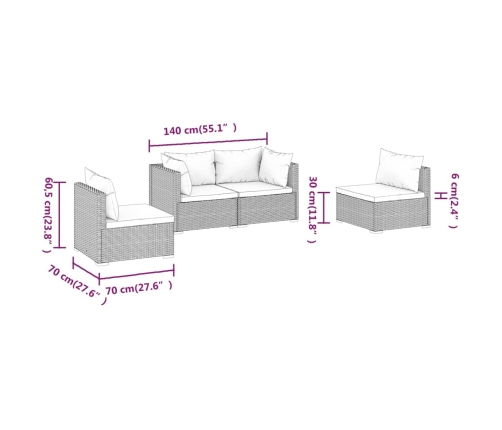 Set de muebles de jardín 4 pzas y cojines ratán sintético negro