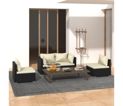 Set de muebles de jardín 4 pzas y cojines ratán sintético negro