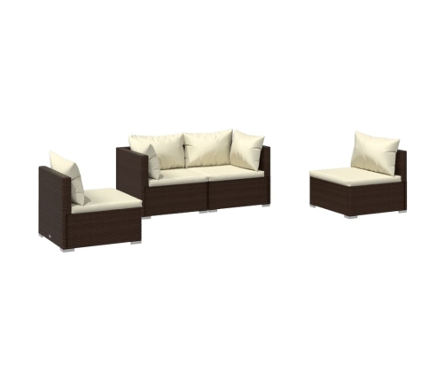 Set muebles de jardín 4 piezas y cojines ratán sintético marrón