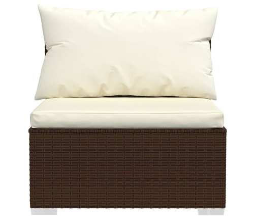 Set muebles de jardín 4 piezas y cojines ratán sintético marrón