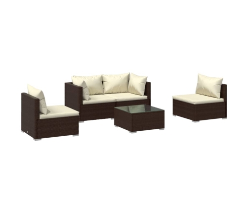 Set muebles de jardín 5 piezas y cojines ratán sintético marrón