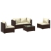 Set muebles de jardín 5 piezas y cojines ratán sintético marrón