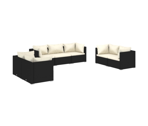 Set de muebles de jardín 7 pzas y cojines ratán sintético negro