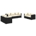 Set de muebles de jardín 7 pzas y cojines ratán sintético negro