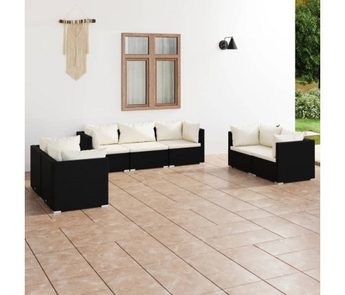 Set de muebles de jardín 7 pzas y cojines ratán sintético negro