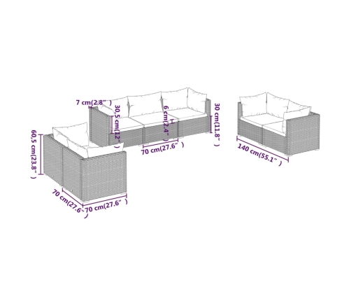 Set de muebles de jardín 7 pzas y cojines ratán sintético gris