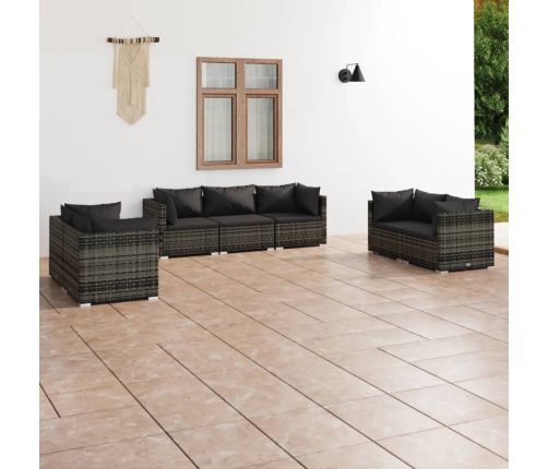 Set de muebles de jardín 7 pzas y cojines ratán sintético gris