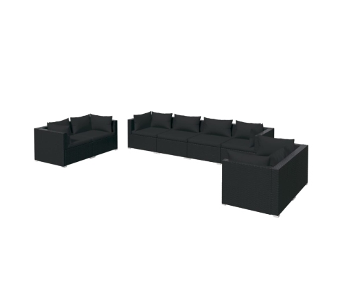 Set de muebles de jardín 8 pzas y cojines ratán sintético negro