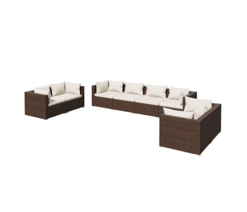 Set muebles de jardín 8 piezas y cojines ratán sintético marrón
