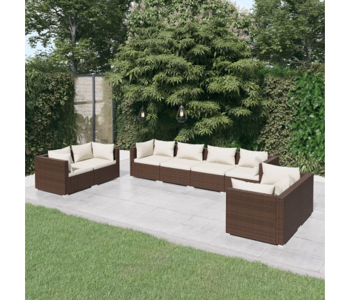 Set muebles de jardín 8 piezas y cojines ratán sintético marrón