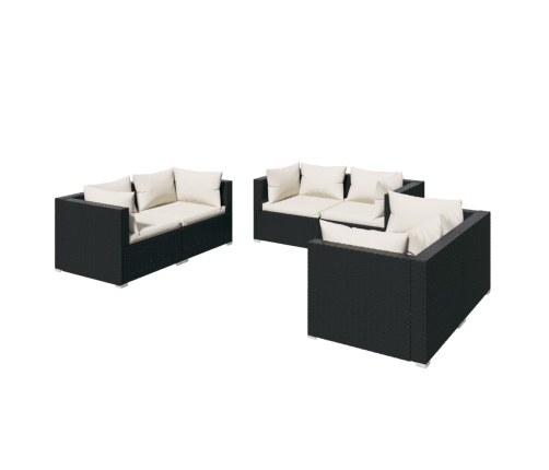 Set de muebles de jardín 6 pzas y cojines ratán sintético negro