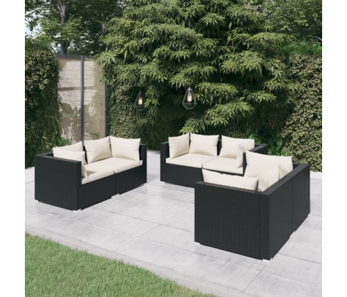 Set de muebles de jardín 6 pzas y cojines ratán sintético negro