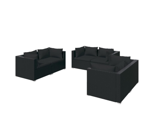 Set de muebles de jardín 6 pzas y cojines ratán sintético negro
