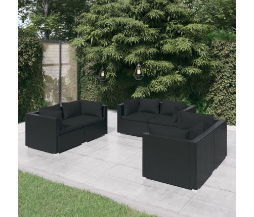 Set de muebles de jardín 6 pzas y cojines ratán sintético negro