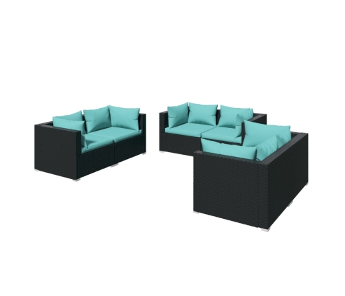 Set de muebles de jardín 6 pzas y cojines ratán sintético negro