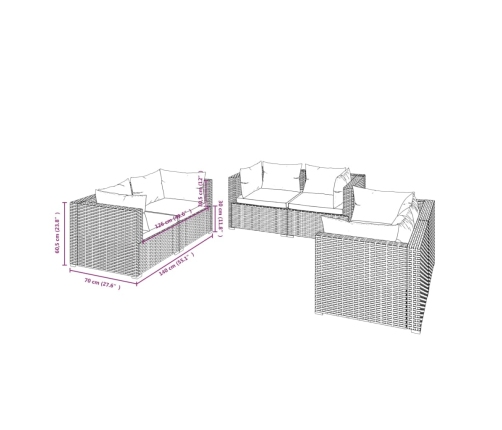Set de muebles de jardín 6 pzas y cojines ratán sintético negro