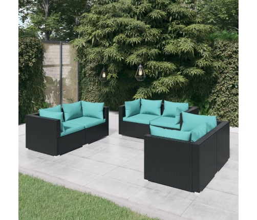 Set de muebles de jardín 6 pzas y cojines ratán sintético negro