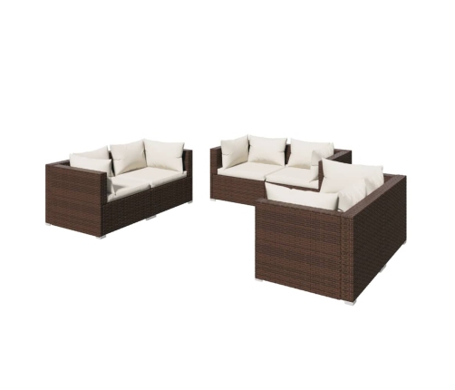 Set muebles de jardín 6 pzas y cojines ratán sintético marrón