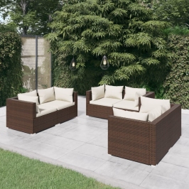 Set muebles de jardín 6 pzas y cojines ratán sintético marrón
