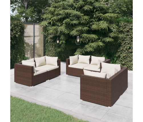 Set muebles de jardín 6 pzas y cojines ratán sintético marrón
