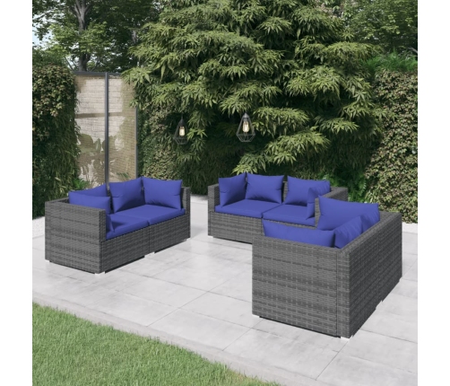 Set de sofás de jardín 6 piezas y cojines ratán sintético gris