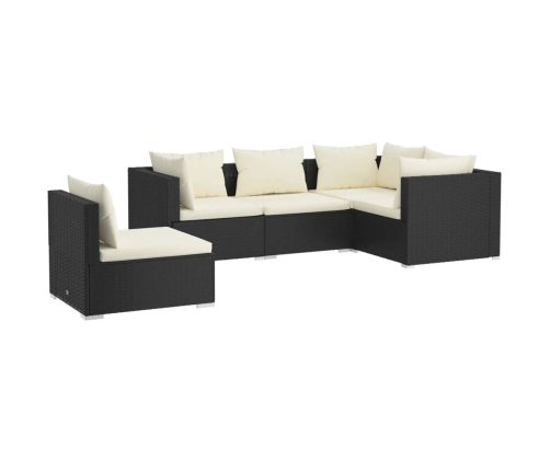 Set de muebles de jardín 5 pzas y cojines ratán sintético negro
