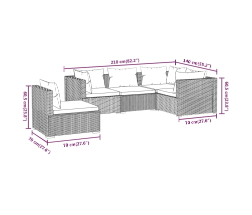 Set de muebles de jardín 5 pzas y cojines ratán sintético negro