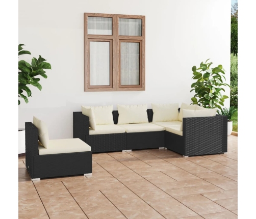Set de muebles de jardín 5 pzas y cojines ratán sintético negro