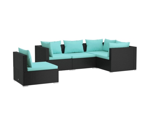 Set de muebles de jardín 5 pzas y cojines ratán sintético negro