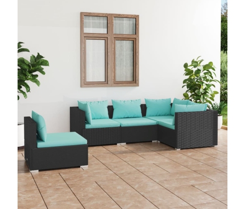 Set de muebles de jardín 5 pzas y cojines ratán sintético negro