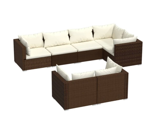 Set muebles de jardín 7 piezas y cojines ratán sintético marrón