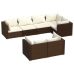 Set muebles de jardín 7 piezas y cojines ratán sintético marrón