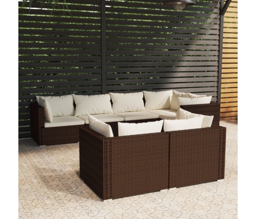 Set muebles de jardín 7 piezas y cojines ratán sintético marrón