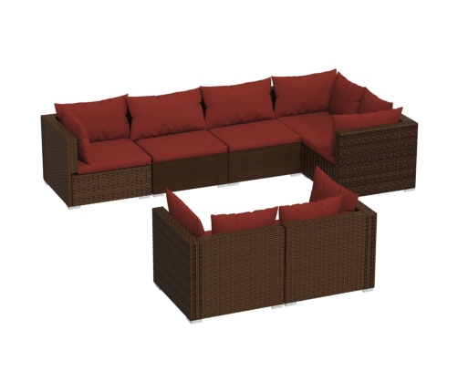 Set muebles de jardín 7 piezas y cojines ratán sintético marrón